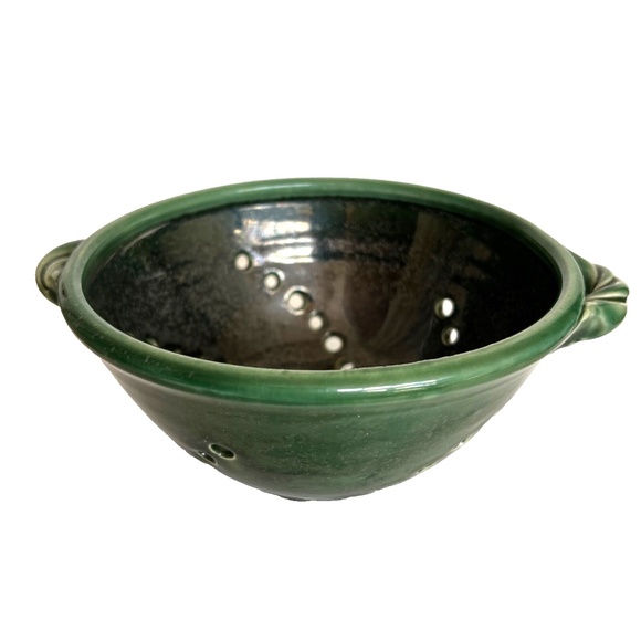 Studio Art Pottery Colander Strainer Fruit Bowl Ceramic Green Blue Hand Made - Picture 1 of 8